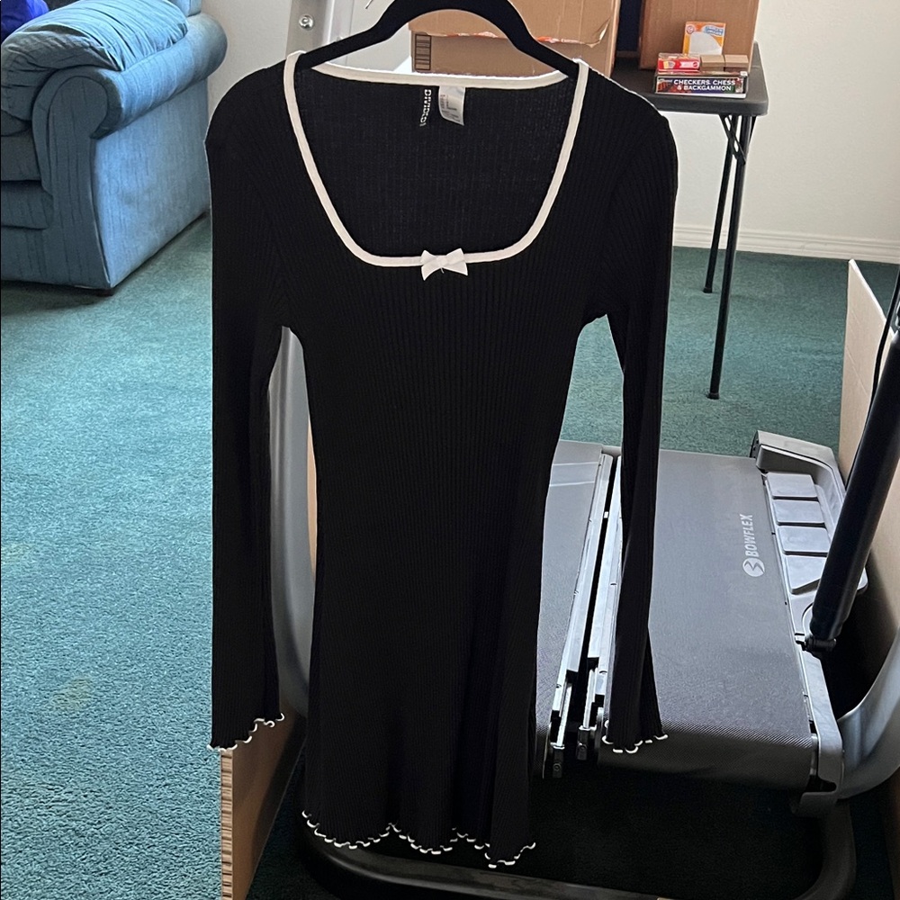 Divided by H&M black ribbed mini dress with white borders in Large
